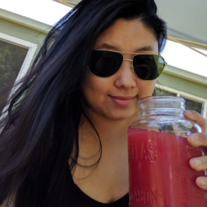 Jennifer Cho with smoothie